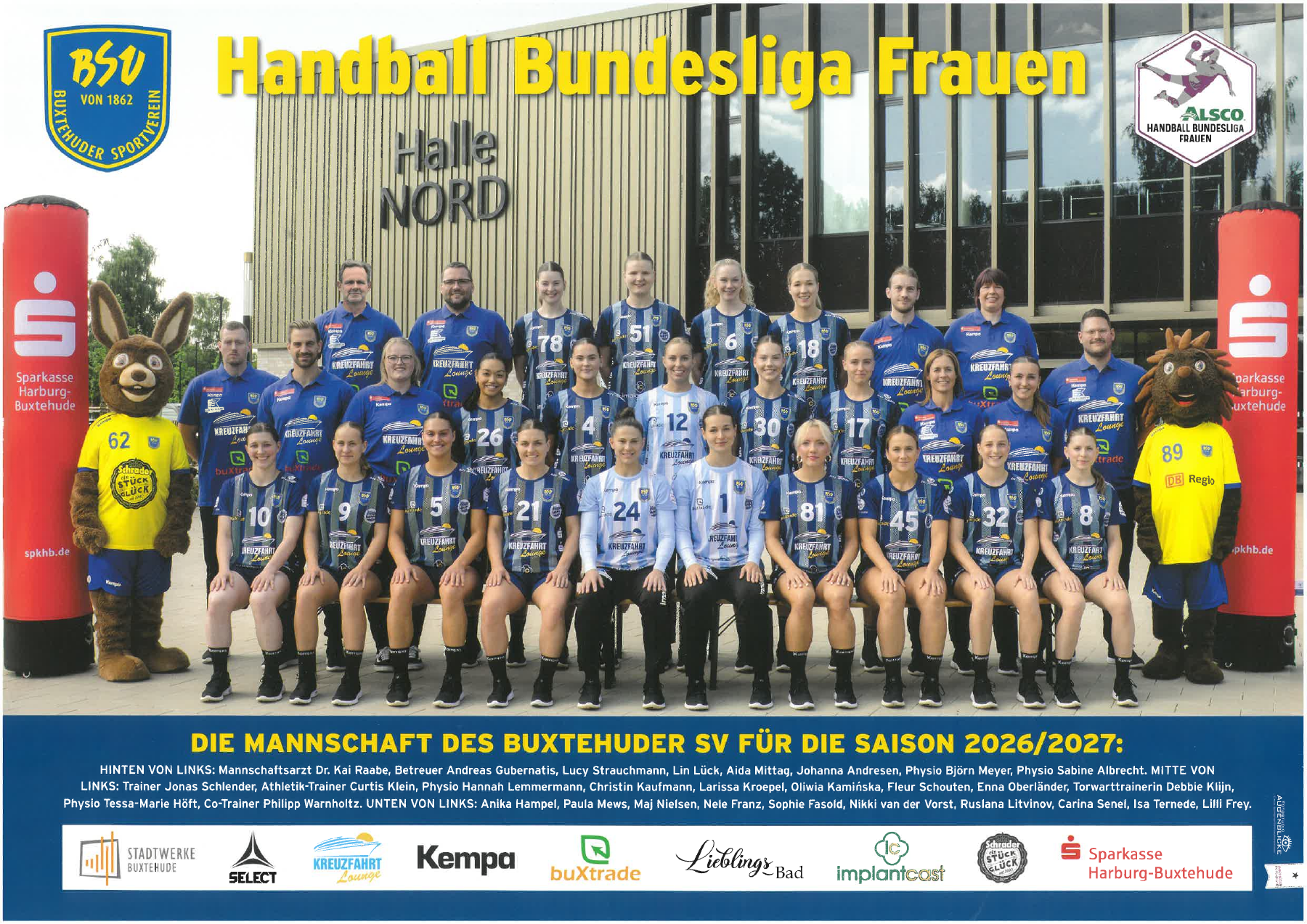 Offizielles Mannschaftsposter des Buxtehuder SV, Saison 2026/2027, mit Bildnachweis